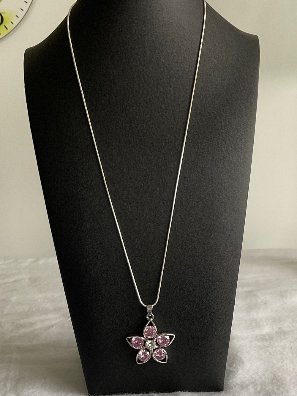Sterling Silver Pink Crystal Flower 750 Plated Necklace